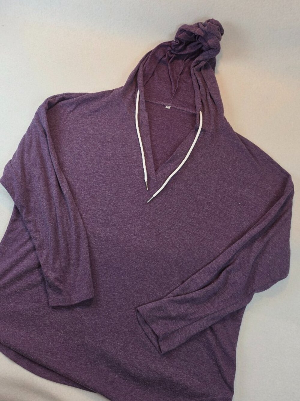 Purple Heathered V-Neck Lightweight Hoodie Sweatshirt XL